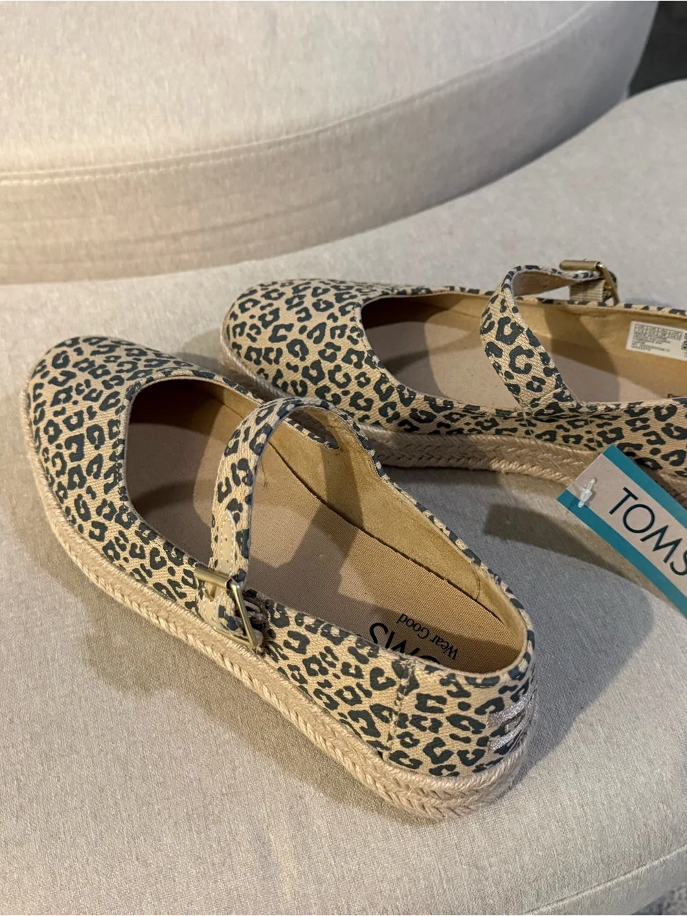 NWT TOMS Leopard Print Mary Jane Espadrille Flats - Beige Leopard